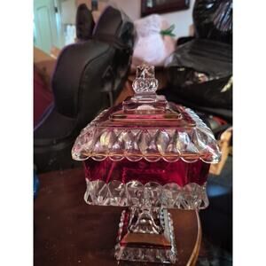 Westmoreland Vintage Ruby Red Flash Glass 10" Wedding Cake Box has small chip on